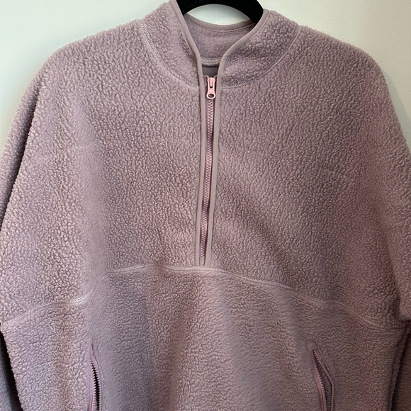 Womens Half Zip Pullover Cropped Sweatshirt, Sherpa Fleece Jacket - Picture 5 of 9